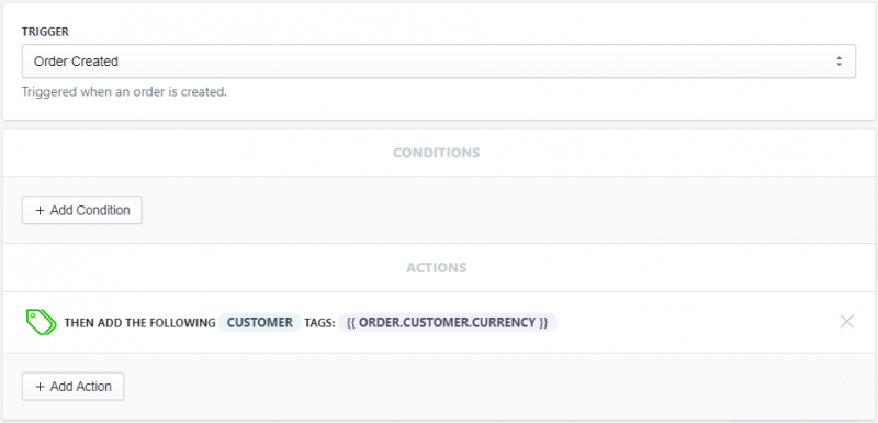 Setup showing how to automatically tag customers based on their preferred currency type in Shopify using Arigato