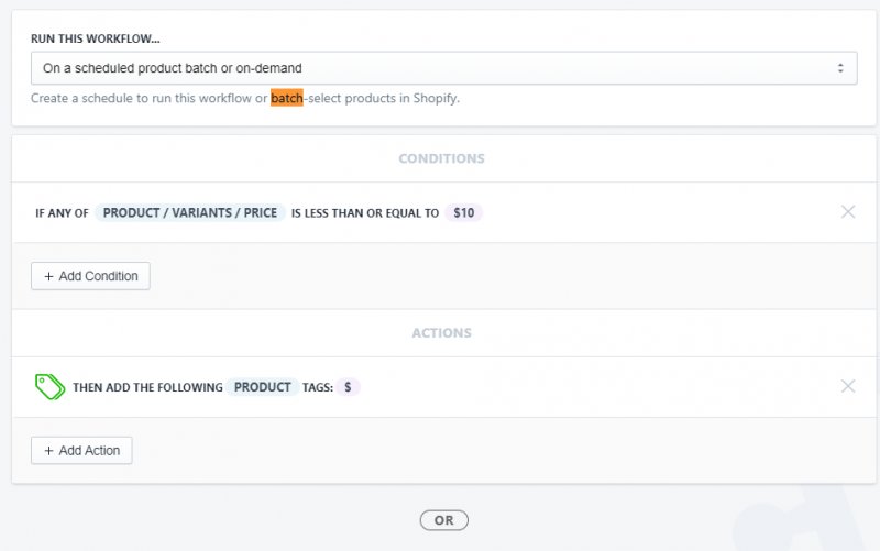 Setup showing how to Bulk tag all products based on price point using Arigato Automation for Shopify