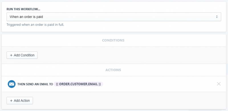 Setup showing how to Email customer when order is marked as paid in Shopify using Arigato Automation
