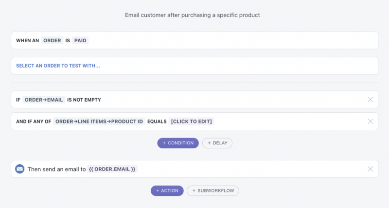 Setup for sending an email when a specific Shopify product is purchased